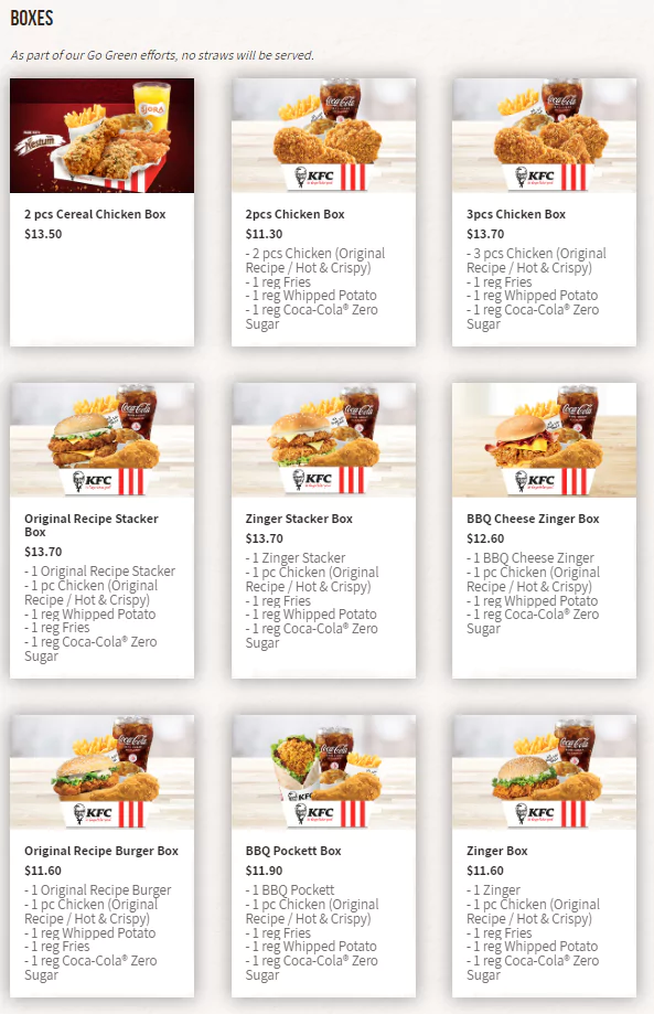 kfc box menu singapore