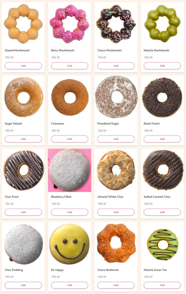 Single Donuts Menu