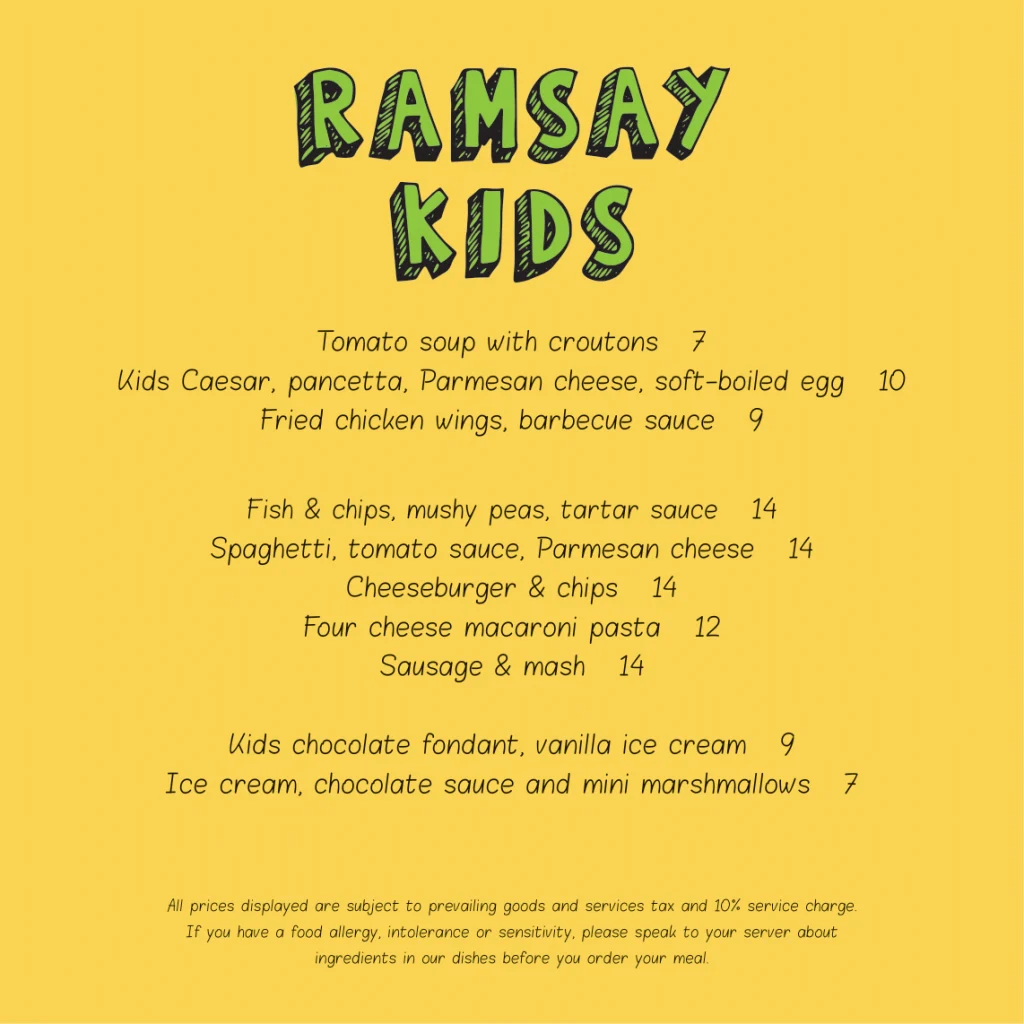 Bread Street Kitchen Kids Menu