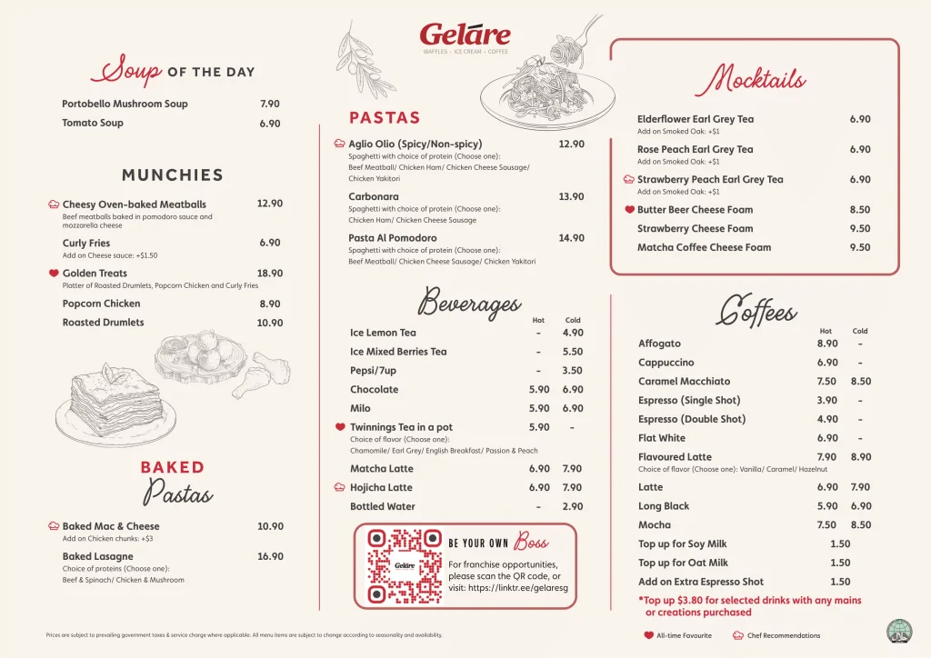 Gelare Singapore Menu 