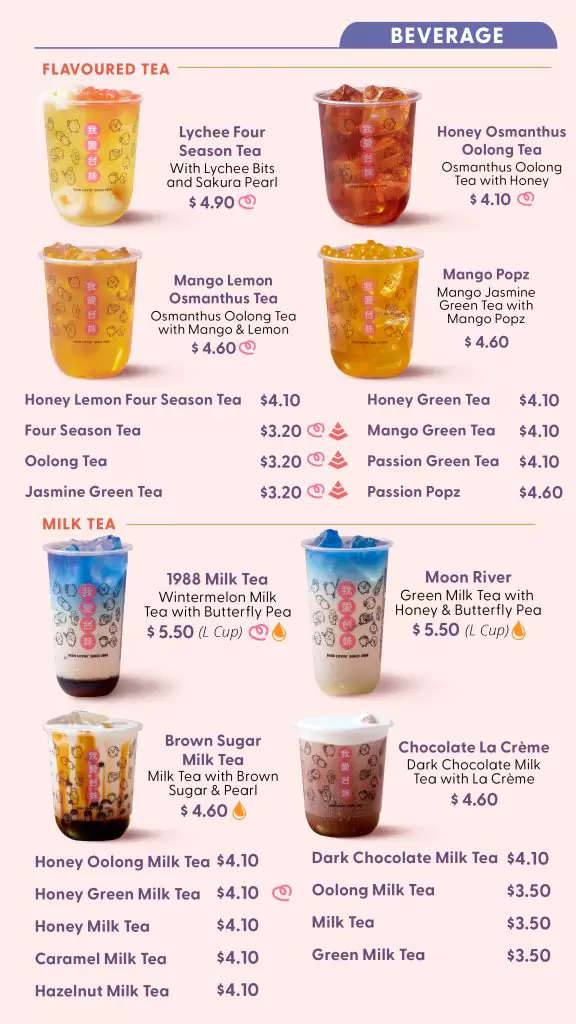 I Love Taimei Tea Menu
