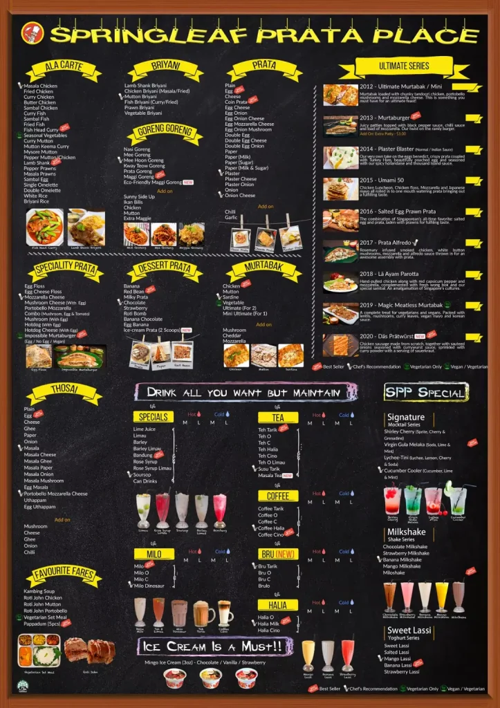 Springleaf Prata Menu with Prices Singapore