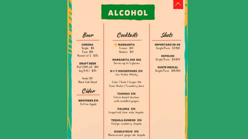 Alcohol Huevos Menu