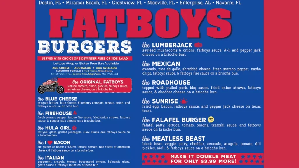 Burgers Fat Boys Menu