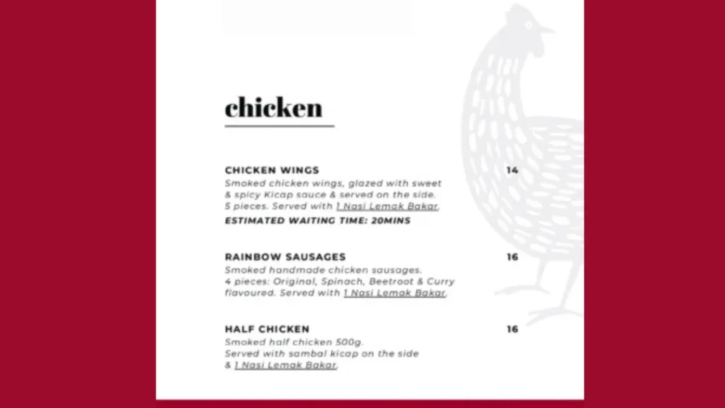 Half Chicken Cherry And Oak Menu