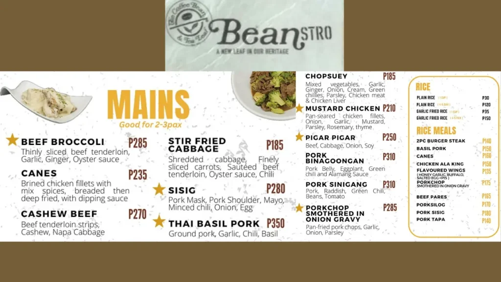 Mains Beanstro Menu