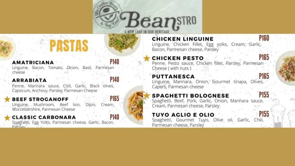 Pasta Beanstro Menu