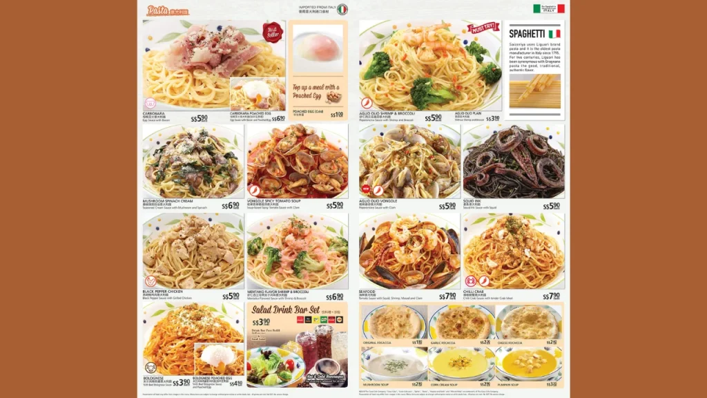 Pasta Saizeriya Menu