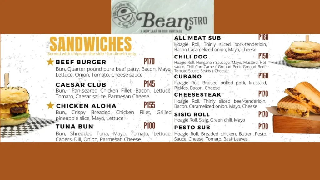 Sandwiches Beanstro Menu