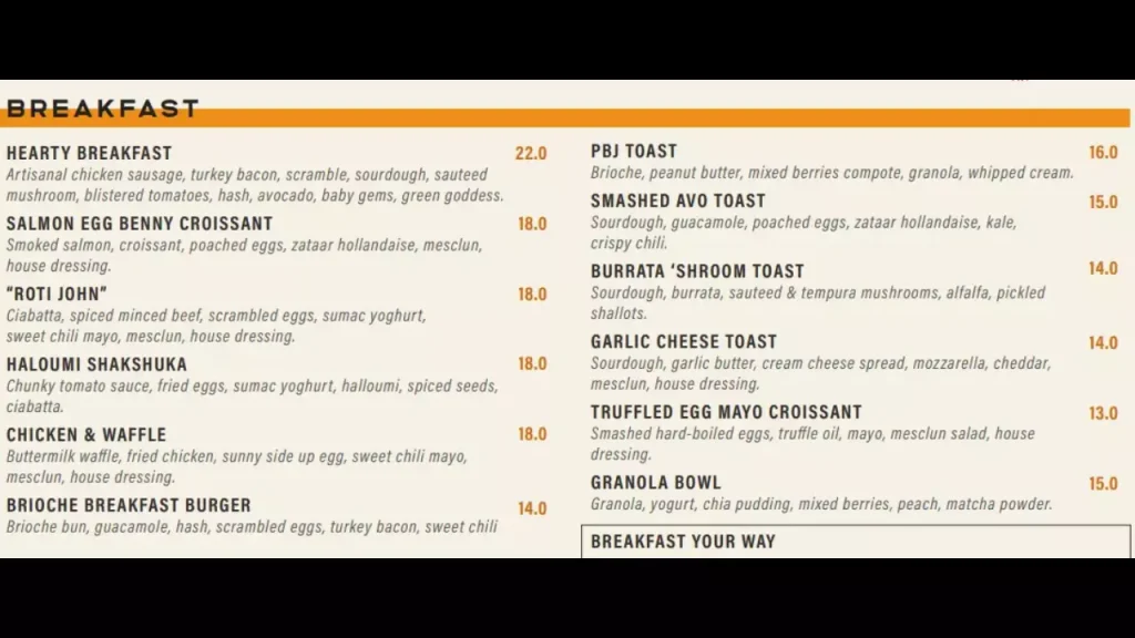 Breakfast Dutch Colony Menu