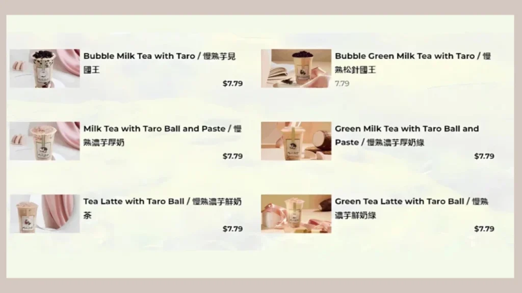 Bubble Teas Chi Cha San Chen Menu