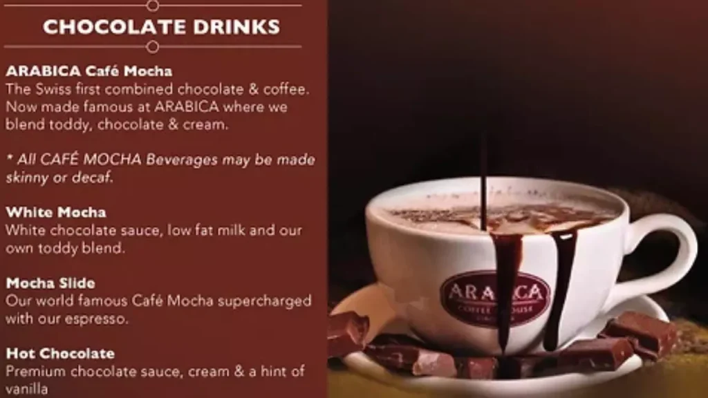 Chocolate Drinks Arabica Coffee Menu