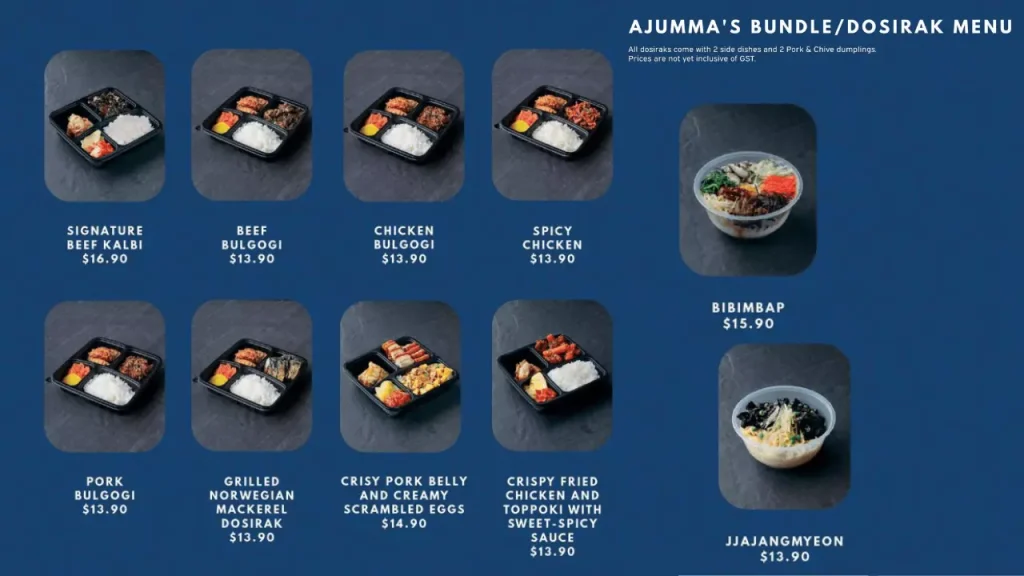 Dosirak Ajumma Menu