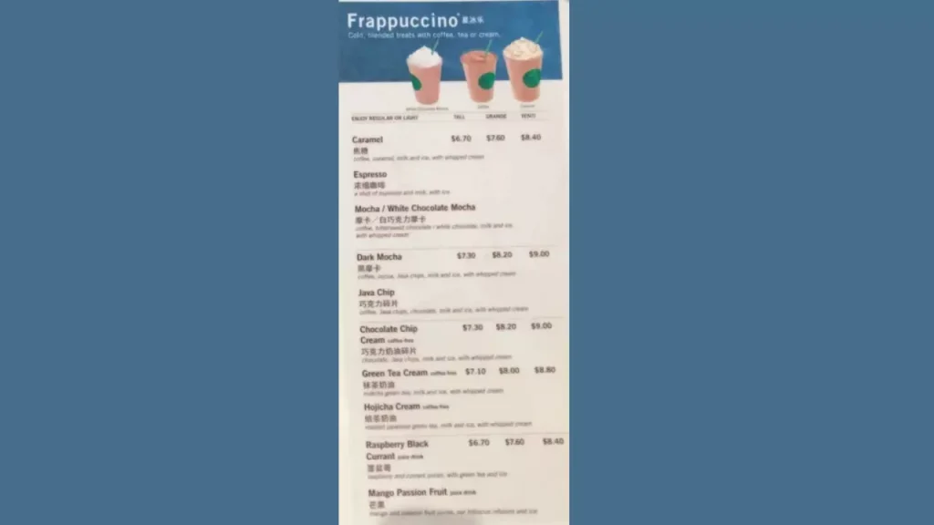 Frappuccino Starbucks Singapore Menu