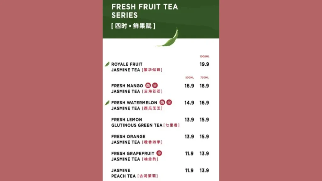 Fresh Fruit Tea Series Chagee Menu