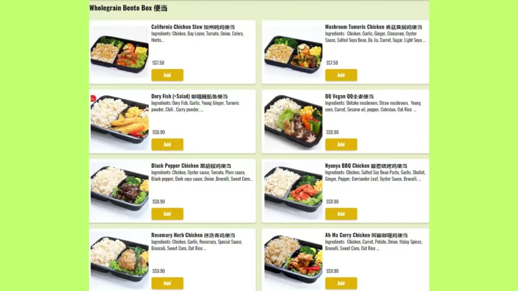 Wholegrain Bento Boxes QQ Rice Menu