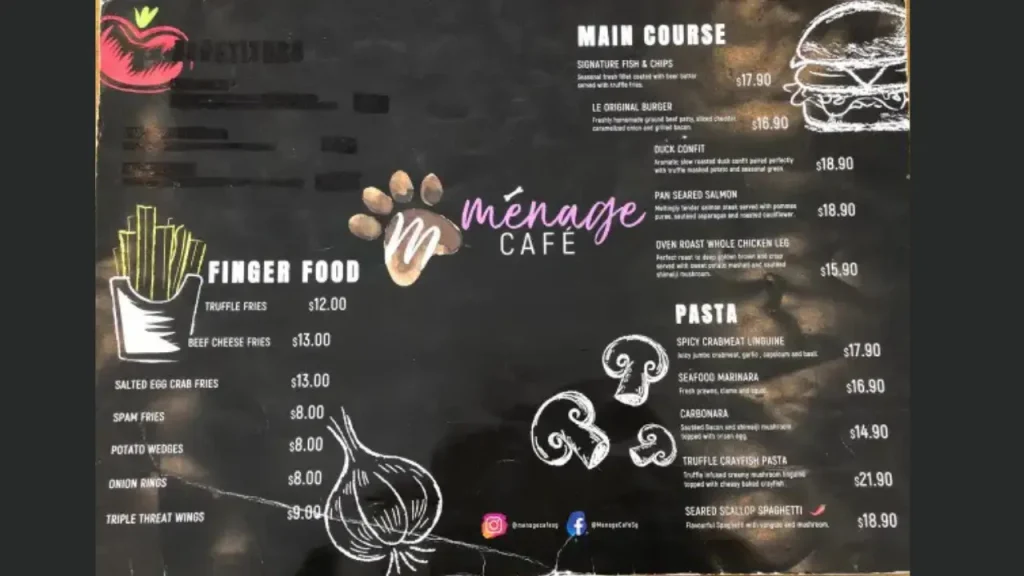 Menu for Humans Menage Cafe