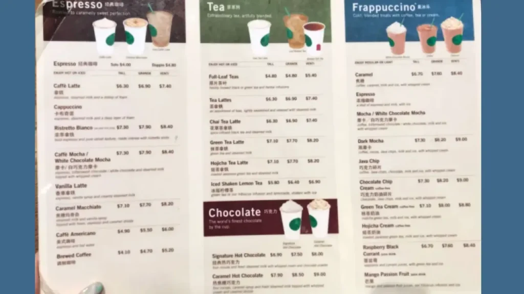 Coffee Starbucks Menu Prices