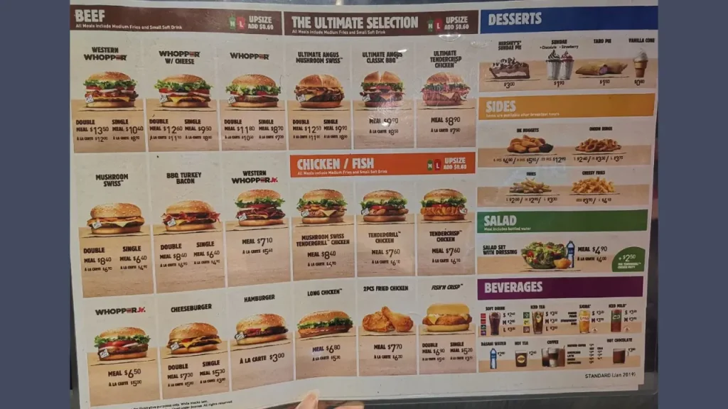 Lunch And Dinner Delights Burger King Menu Prices