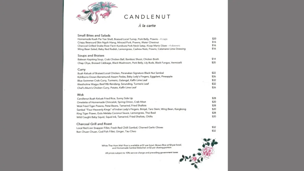 À La Carte Delights Candlenut Restaurant Menu