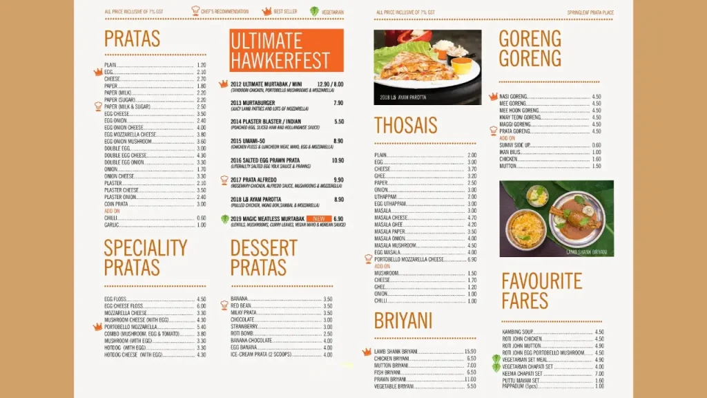 Murtabaks Springleaf Prata Menu