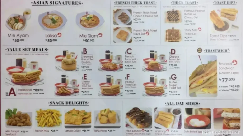 Toast Varieties Ya Kun Menu