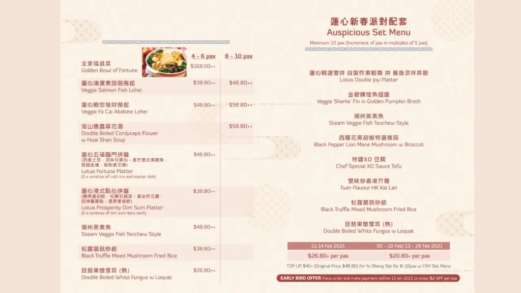 Set Menu Lotus Vegetarian Restaurant Menu