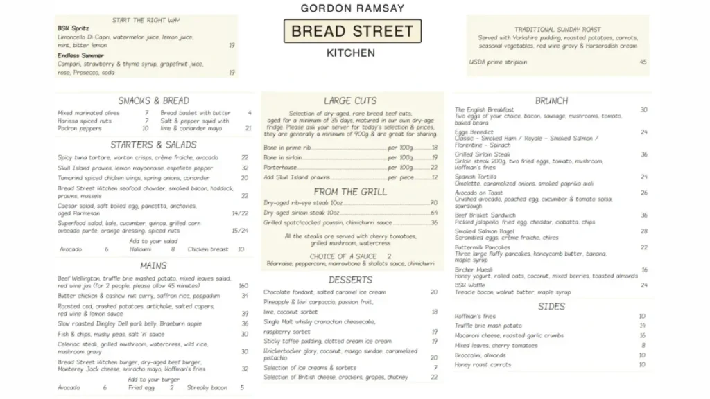 Grilled Favorites Bread Street Kitchen by Gordon Ramsay Menu