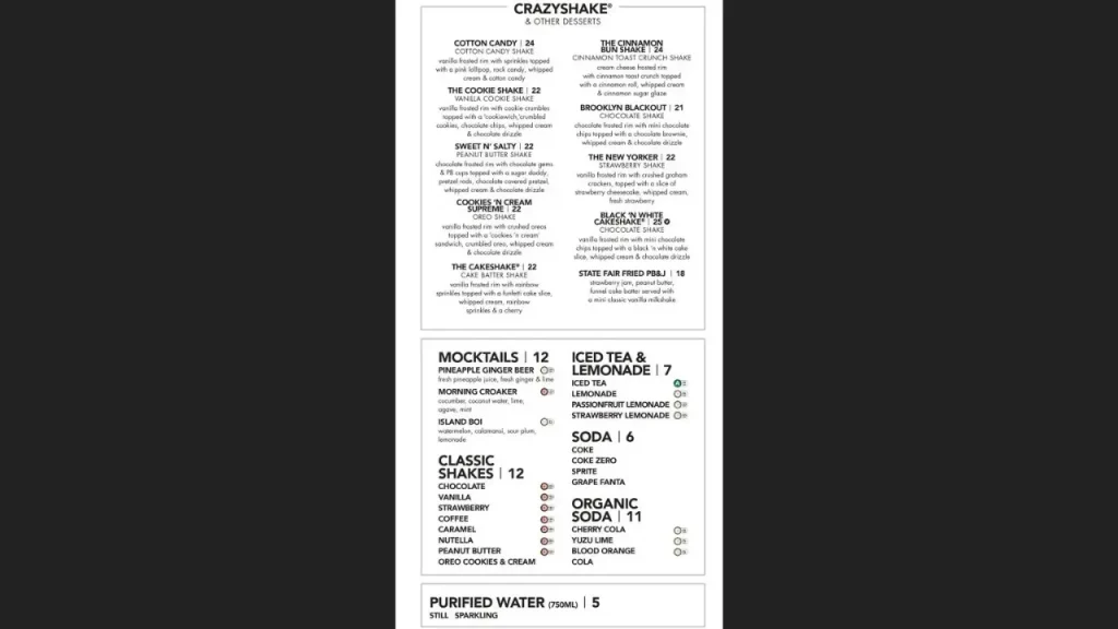 CrazyShakes Black Tap Craft Burgers & Beers Menu