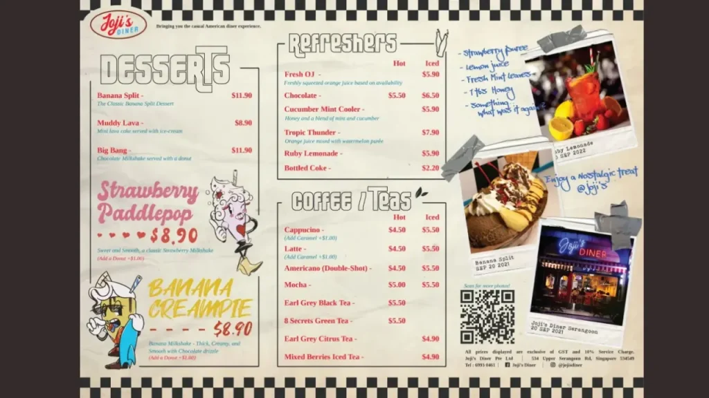 Desserts Joji’s Diner - Serangoon Menu