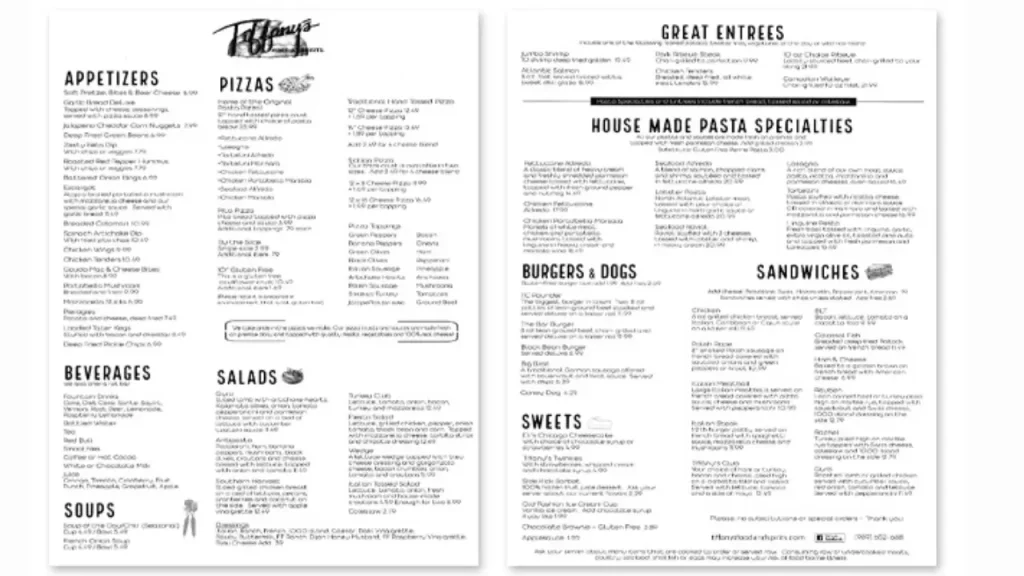 DIY Sandwich Bar and Salad Station Tiffany Cafe & Restaurant Menu