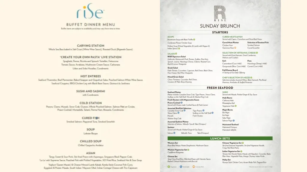 Lunch Buffet Rise Restaurant Menu Price