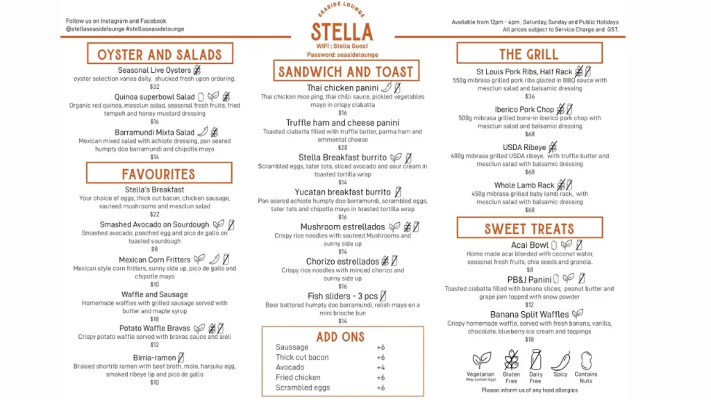 Main Courses Stella Seaside Lounge Menu
