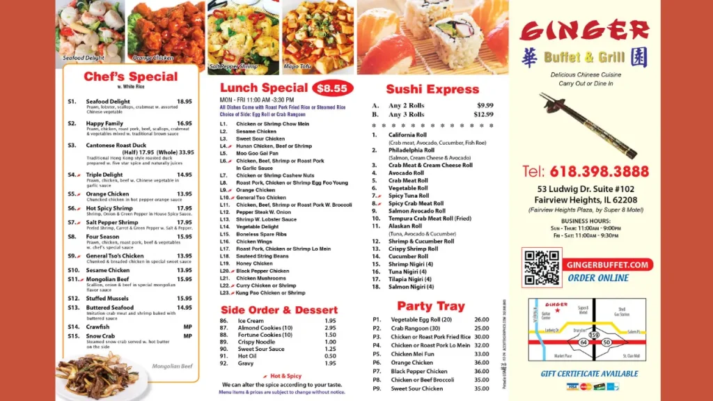 Signature Dishes Ginger Restaurant Menu