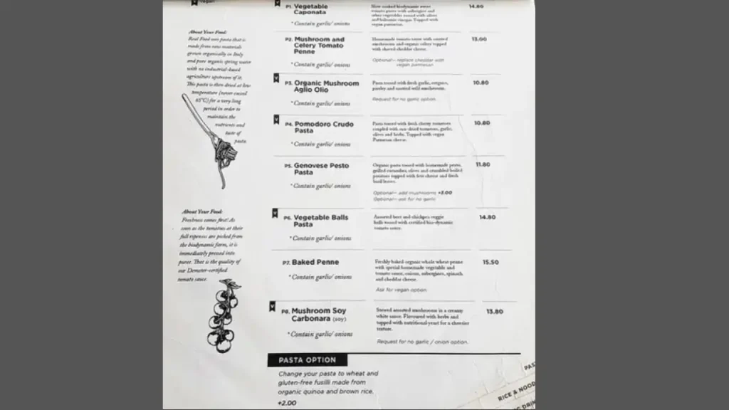 Signature Dishes Real Food Menu