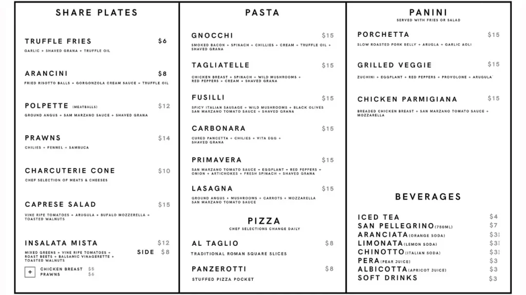 Fresh Pasta Scarpetta Menu