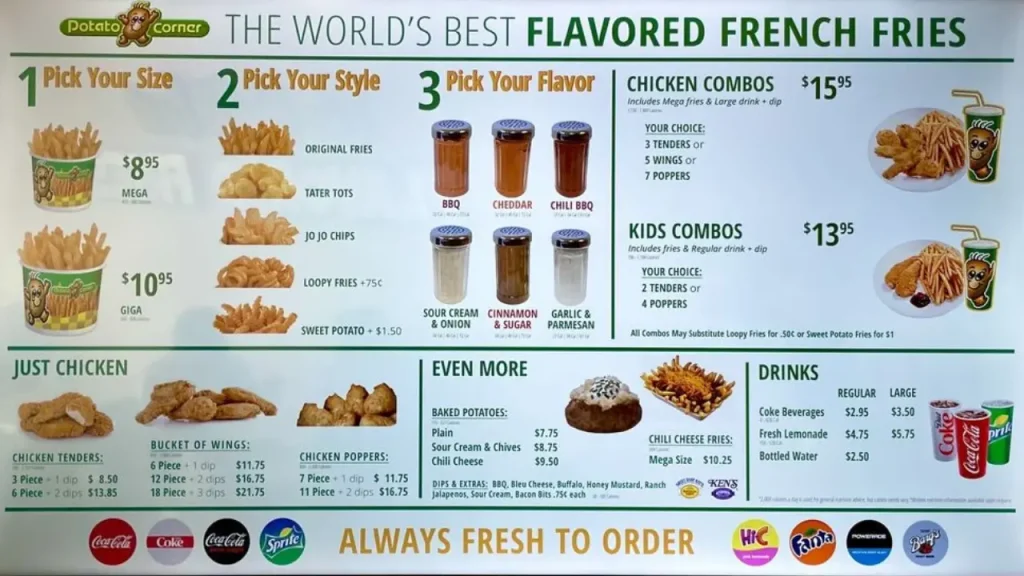 Special Cuts and Extra Options Potato Corner Menu