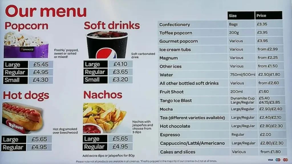 Popcorn Options Cineworld Food Menu