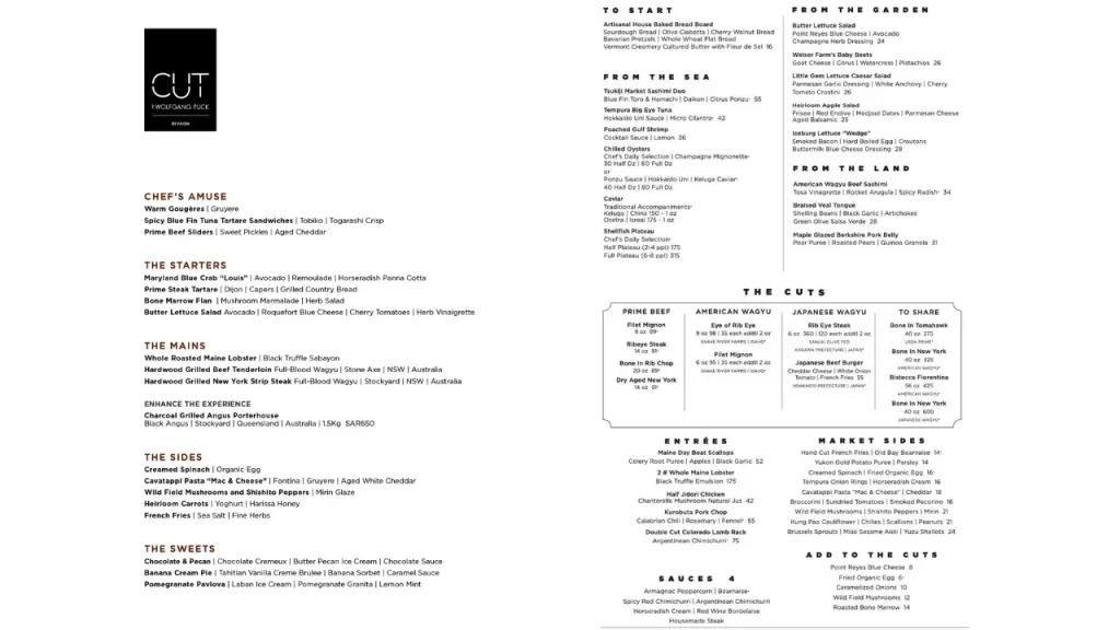 Cut by Wolfgang Puck Menu