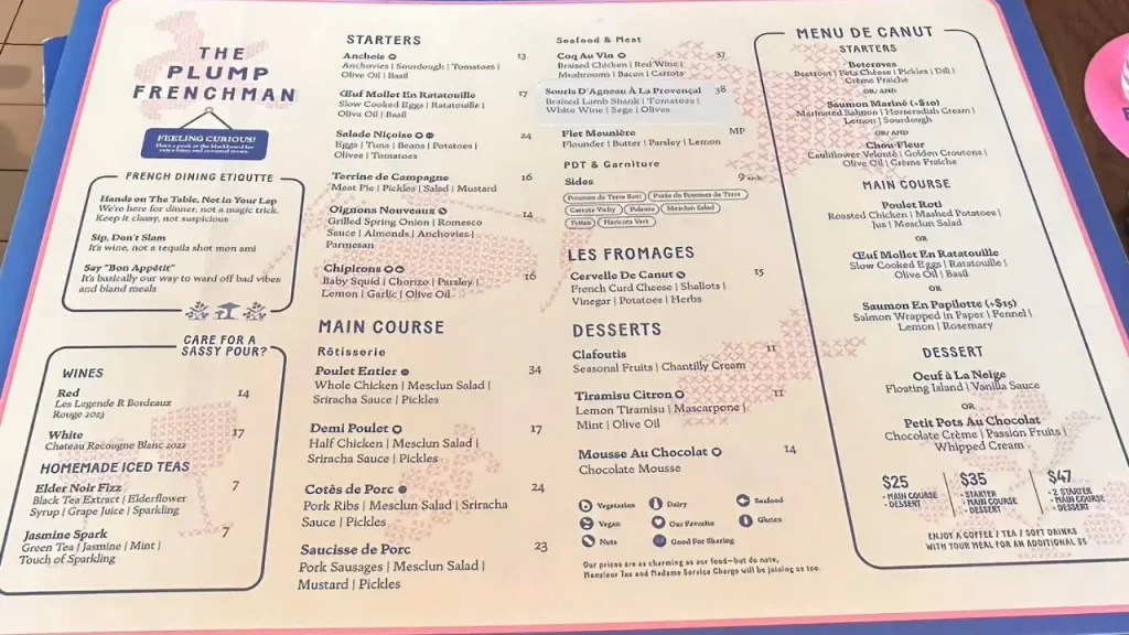 Main Courses The Plump Frenchman Menu