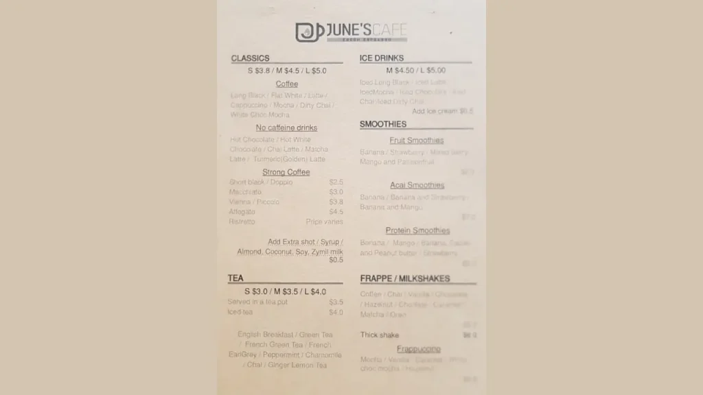 Popular Iced Coffee Choices June Coffee Menu