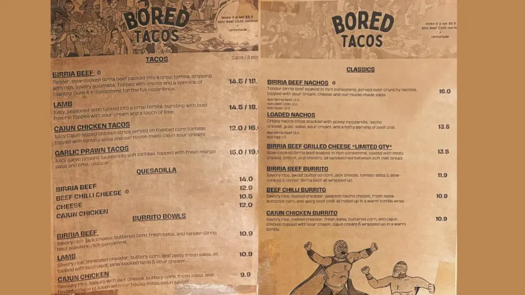 Taco Choices Bored Tacos Menu