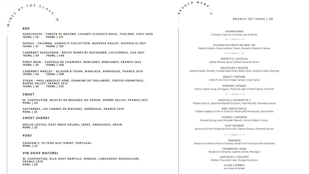 Wine Pairings and Beverage Choices Maison Boulud Menu